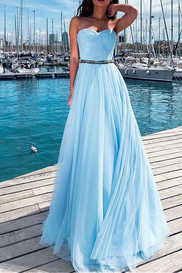 Strapless Sky Blue Empire Waist Long ...